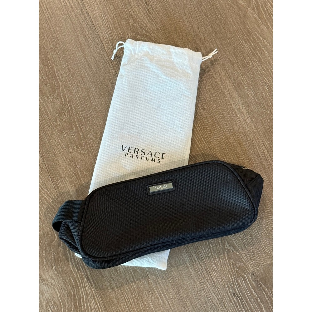 Versace Parfums Black Toiletry Bag Zip Pouch with Dust Bag New Travel  Cosmetic